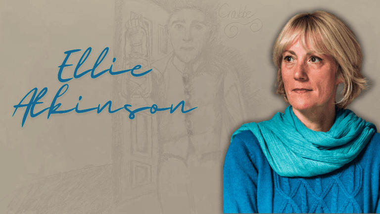Author Ellie Atkinson with book title overlay and historical sketch, highlighting her historical fiction writing style.