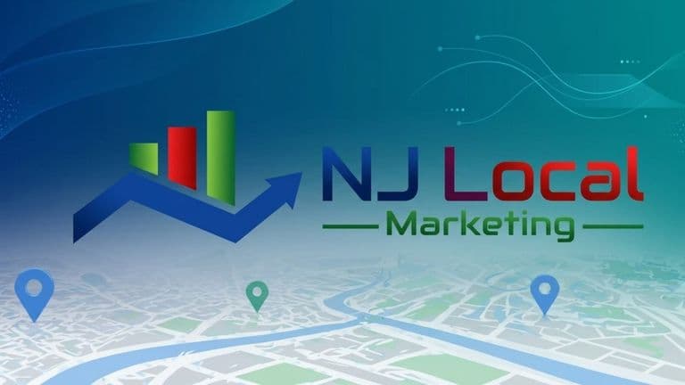 NJ Local Marketing logo on a blue background, representing strategies for converting local search traffic into customers.