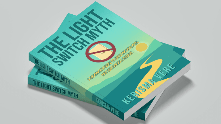 The book "The Light Switch Myth" by Kerisma Vere promotes sustainable change through self-compassion, focusing on personal transformation and wellness.