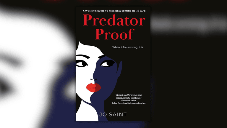 "Cover of Jo Saint’s book 'Predator Proof' offering safety guidance for women, with empowering strategies and real-world advice."