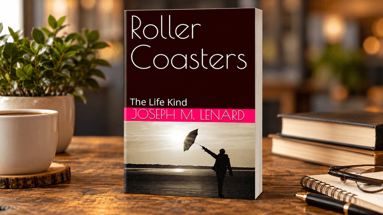 Book titled "Roller Coasters" by Joseph M. Lenard displayed on a table with plants
