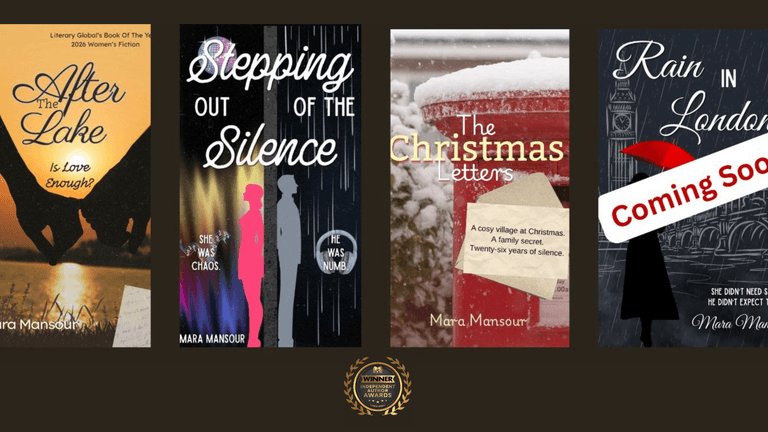 Four book covers by Mara Mansour, featuring various titles and a "Coming Soon" label.