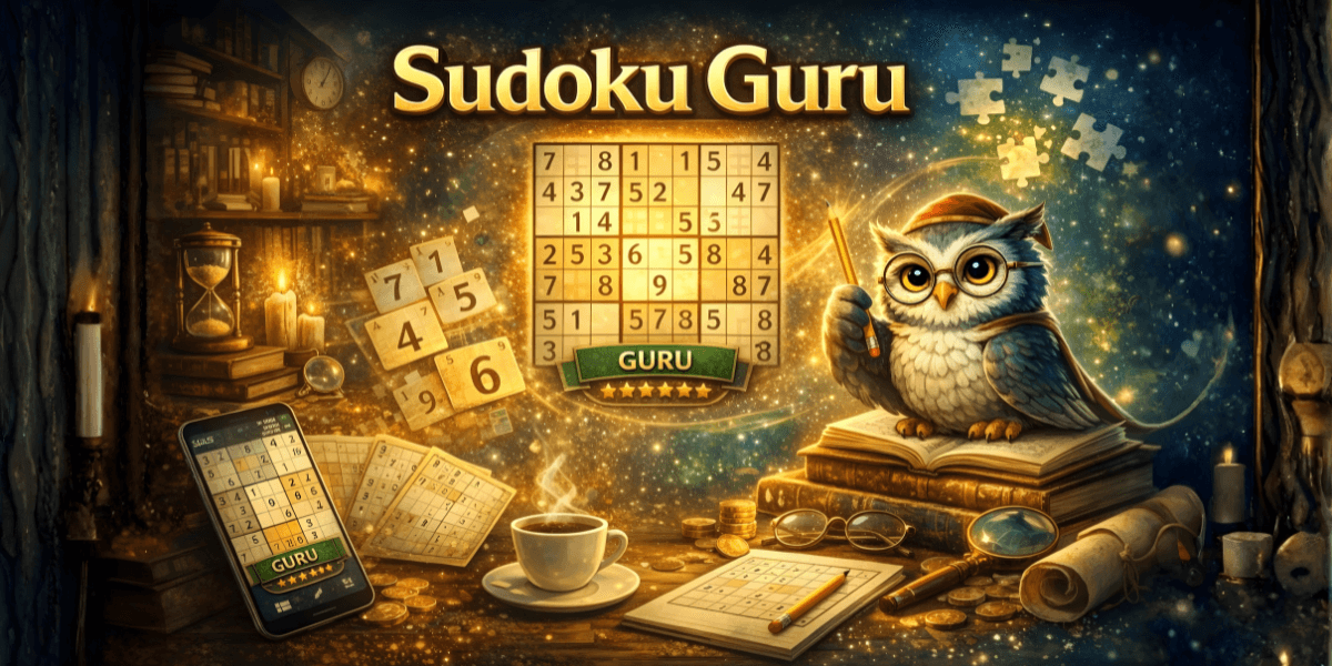 Sudoku-Guru platform interface showing number puzzle grid, highlighting digital puzzle service focused on concentration, stress relief, and daily cognitive engagement.